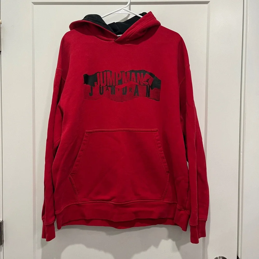 Jordan Jumpman Mens Red Graphic Pullover Hoodie Sweatshirt Large